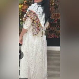 Elegantly colorful bohemian collar white dress, very artistic and unique